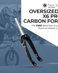Hex Lab Oversized X6 Pro Carbon Fork with a blurred background of a cyclist on a BMX bike.
