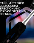 Titanium steerer tube with text on a blurred background